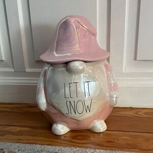 Rae Dunn Pink and White Winter “Let It Snow” Gnome Cookie Jar